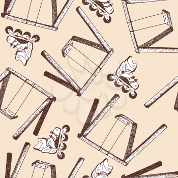 Swing and rollers seamless doodle pattern. EPS 10 vector illustration without transparency. 