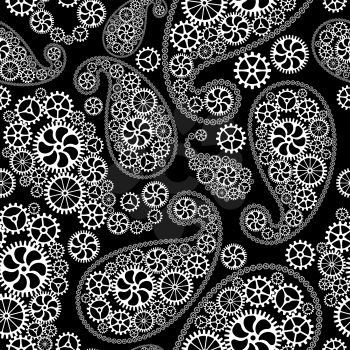 Oriental paisley seamless pattern with gears