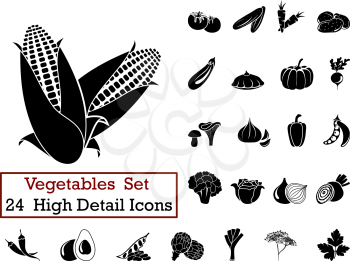 Set of 24 Vegetables Icons in Black Color.