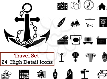 Set of 24 Travel Icons in Black Color.