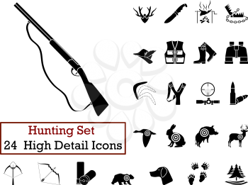 Set of 24 Hunting Icons in Black Color.
