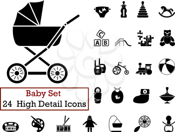 Set of 24 Baby Icons in Black Color.