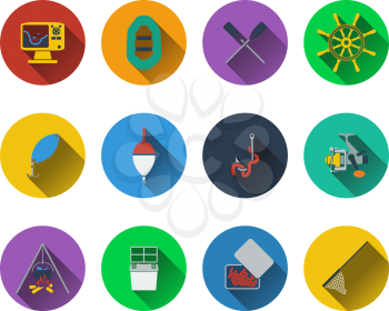 Set of fishing icons in flat design