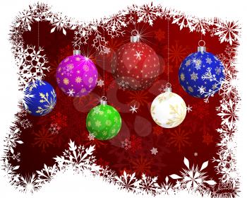 Christmas (New Year) card  with color balls and snowflakes.