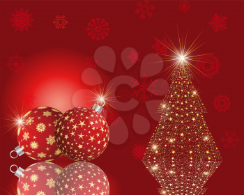 Christmas fir tree and balls with reflection