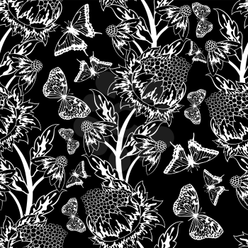 Seamless floral ornate  pattern with butterflies