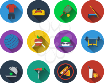 Set of fitness icons in flat design