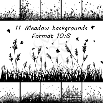 Set of Eleven Meadow backgrounds design with butterflies.