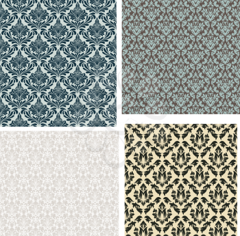 Set of 4 Damask Seamless Patterns design