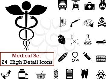 Set of 24 Medical icons in Black Color.
