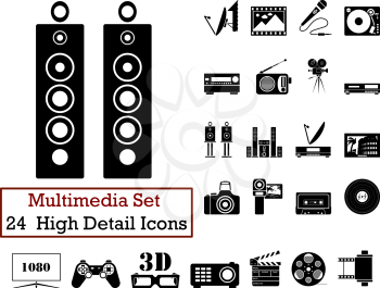 Set of 24 Multimedia Icons in Black Color.