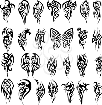 Set of 24 Tribal Tattoos in Black Color.