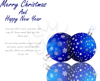 Christmas Greeting Card With Balls and Snowflakes on it.