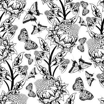 Seamless floral ornate  pattern in Black and White Colors