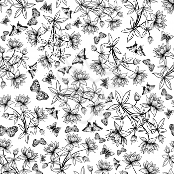 Seamless floral ornate  pattern in Black and White Colors