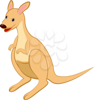 Funny Cartoon Character Kangaroo With Smile and  Sitting on a Floor Over White Background. Hand Drawn in Perspective View Elegant Cute Design. Vector illustration. 