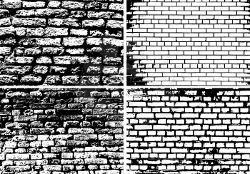 Set of Abstract Grunge Brick Wall Backgrounds in Black and White Colors. High Detailed. Ideal for Creating Musical, Autumn, Nature and Other Designs. Vector Illustration.