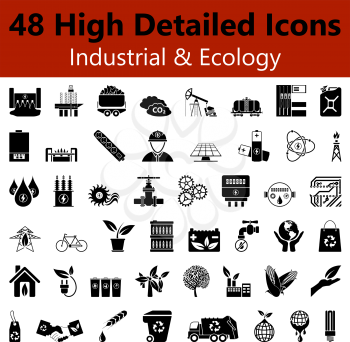 Set of High Detailed Industrial and Ecology Smooth Icons in Black Colors. Suitable For All Kind of Design (Web Page, Interface, Advertising, Polygraph and Other). Vector Illustration. 