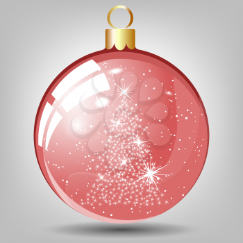 Elegant Christmas Glossy Glass Ball With Fir From Stars Inside It over White Background. Also Suitable for Ney Year Cute Design. Vector Illustration.