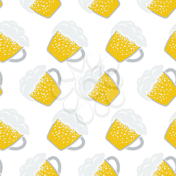 Seamless Oktoberfest Pattern With Ornate From Mugs of Beer.  Suitable for Fest Attributes, Pub Equipment  And Other Use. Vector Illustration.