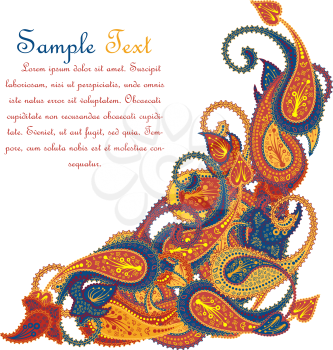 Multicolor Paisley Pattern Ornate Frame With Copy Space. Elegant Design With Ideal Balanced Colors. Vector Illustration. 