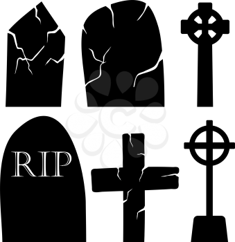 Halloween Holiday Elements Set. Collection With Cemetery Grave Stones Over White Background for Creating Halloween Designs.  Vector illustration.