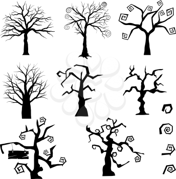 Halloween Holiday Elements Set. Collection With Gothic Trees Over White Background for Creating Halloween Designs.  Vector illustration.