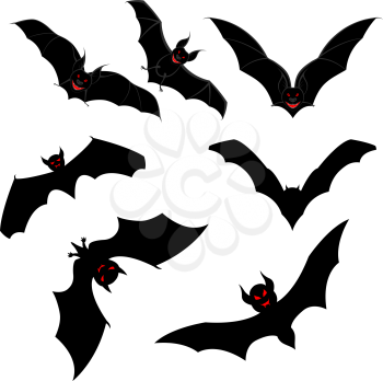 Halloween Holiday Elements Set. Collection With Flying Bats Over White Background for Creating Halloween Designs.  Vector illustration.