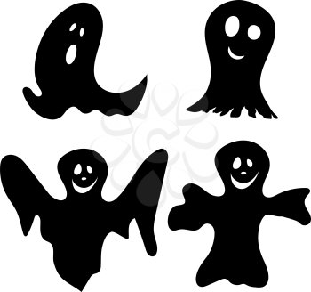 Halloween Holiday Elements Set. Collection With Different Ghosts Over White Background for Creating Halloween Designs.  Vector illustration.