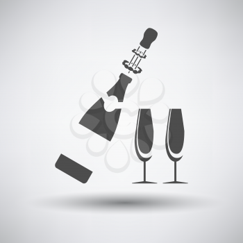 Party champagne and glass icon on gray background with round shadow. Vector illustration.