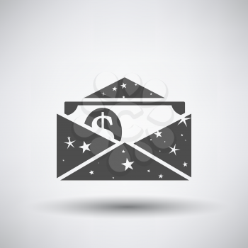Birthday gift envelop icon with money   on gray background with round shadow. Vector illustration.