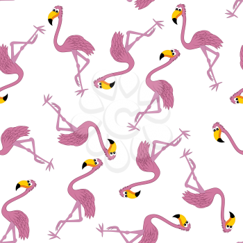 Seamless Pattern From Funny Cartoon Character Flamingo With Wide Smile Over White Background.  Tropical and Zoo  Fauna. Vector illustration. 