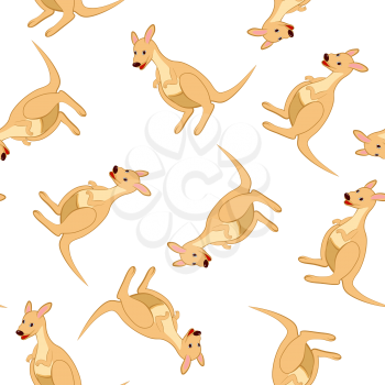 Seamless Pattern From Funny Cartoon Character Kangaroo With Smile and  Sitting on a Floor Over White Background. Hand Drawn in Perspective View Elegant Cute Design. Vector illustration. 