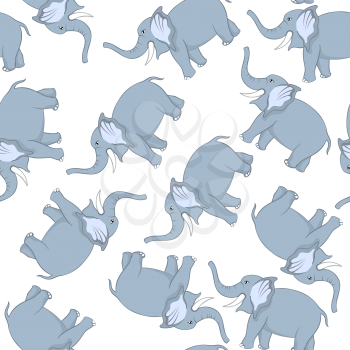 Seamless Pattern From Funny Cartoon Character Elephant  With Smile and  Raised Trunk Over White Background. Hand Drawn in Front  View Elegant Cute Design. Vector illustration. 