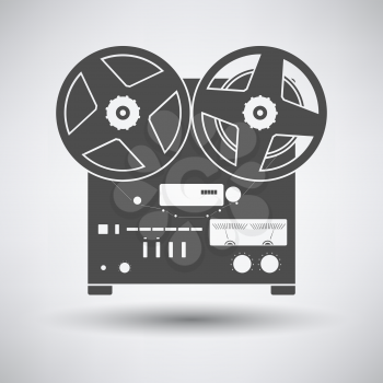 Reel tape recorder icon on gray background with round shadow. Vector illustration.