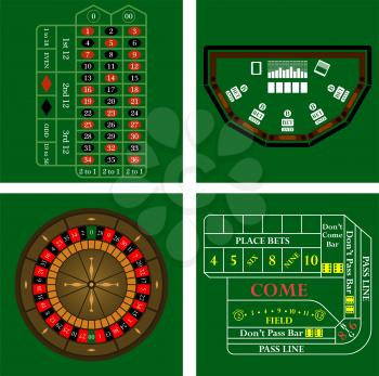 Casino set on green background. Vector illustration.