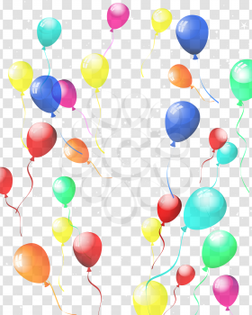 Transparent colorful balloons in air on gray grid background. Vector illustration. 