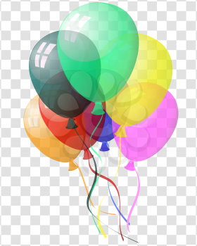 Transparent colorful balloons in air on gray grid background. Vector illustration. 