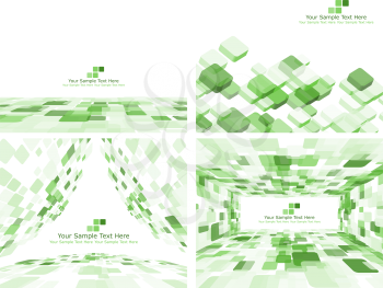 Set of 4 Checkered Abstract Backgrounds. Green color. Vector illustration