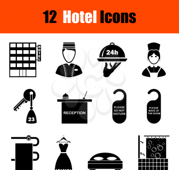 Set of twelve hotel black icons. Vector illustration.
