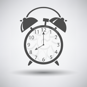 Alarm clock icon on gray background with round shadow. Vector illustration.