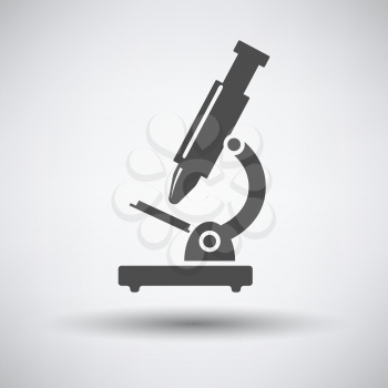 School microscope icon on gray background with round shadow. Vector illustration.