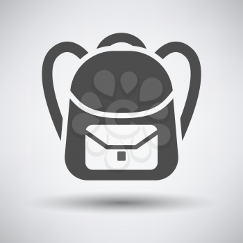 School rucksack  icon on gray background with round shadow. Vector illustration.