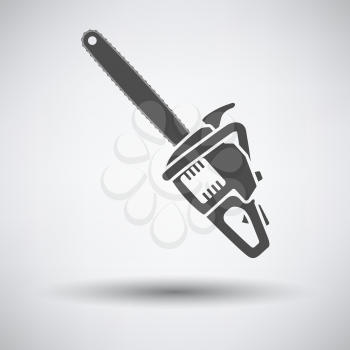 Chain saw icon on gray background with round shadow. Vector illustration.