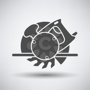 Circular saw icon on gray background with round shadow. Vector illustration.