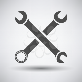 Crossed wrench  icon on gray background with round shadow. Vector illustration.