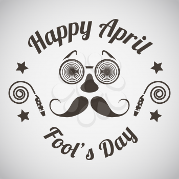 April fool's day emblem with goggle and mustache mask. Vector illustration.