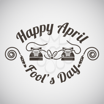 April fool's day emblem with knoted shoelace on sneakers mask. Vector illustration.