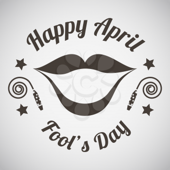 April fool's day emblem with wide smile. Vector illustration.