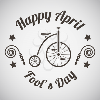 April fool's day emblem with clowns bike. Vector illustration.